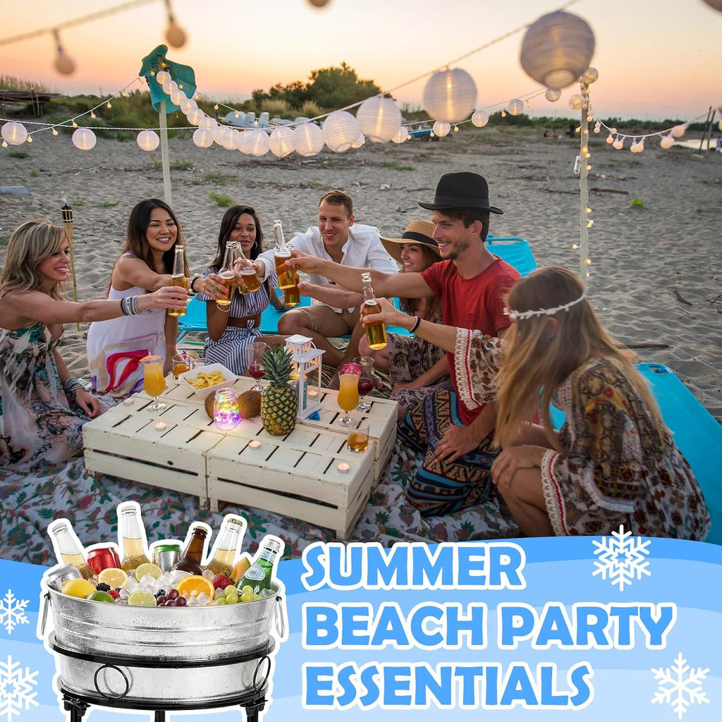 Galvanized Beverage Tub with Stand Champagne Ice Bucket Stand, 1 Set