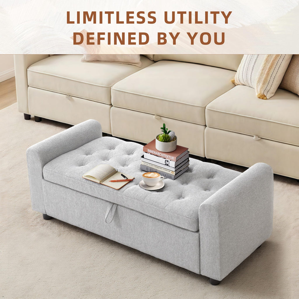 48" Ottoman with Storage, Tufted Storage Ottoman Bench, Convenient Living Room Fabrics Bench Seat, Entryway Shoe