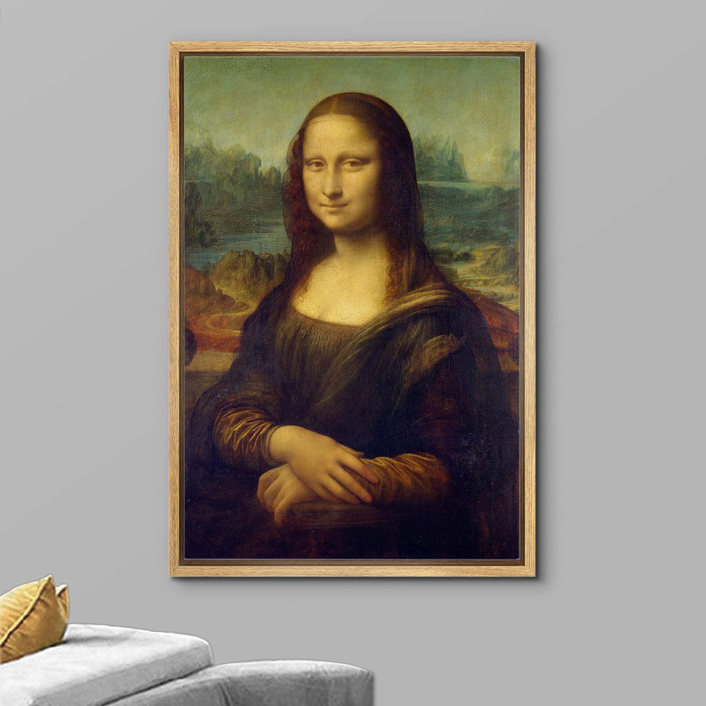 Framed Canvas Print Wall Art Mona Lisa by Leonardo da Vinci Historic Cultural Illustrations Realism Traditional