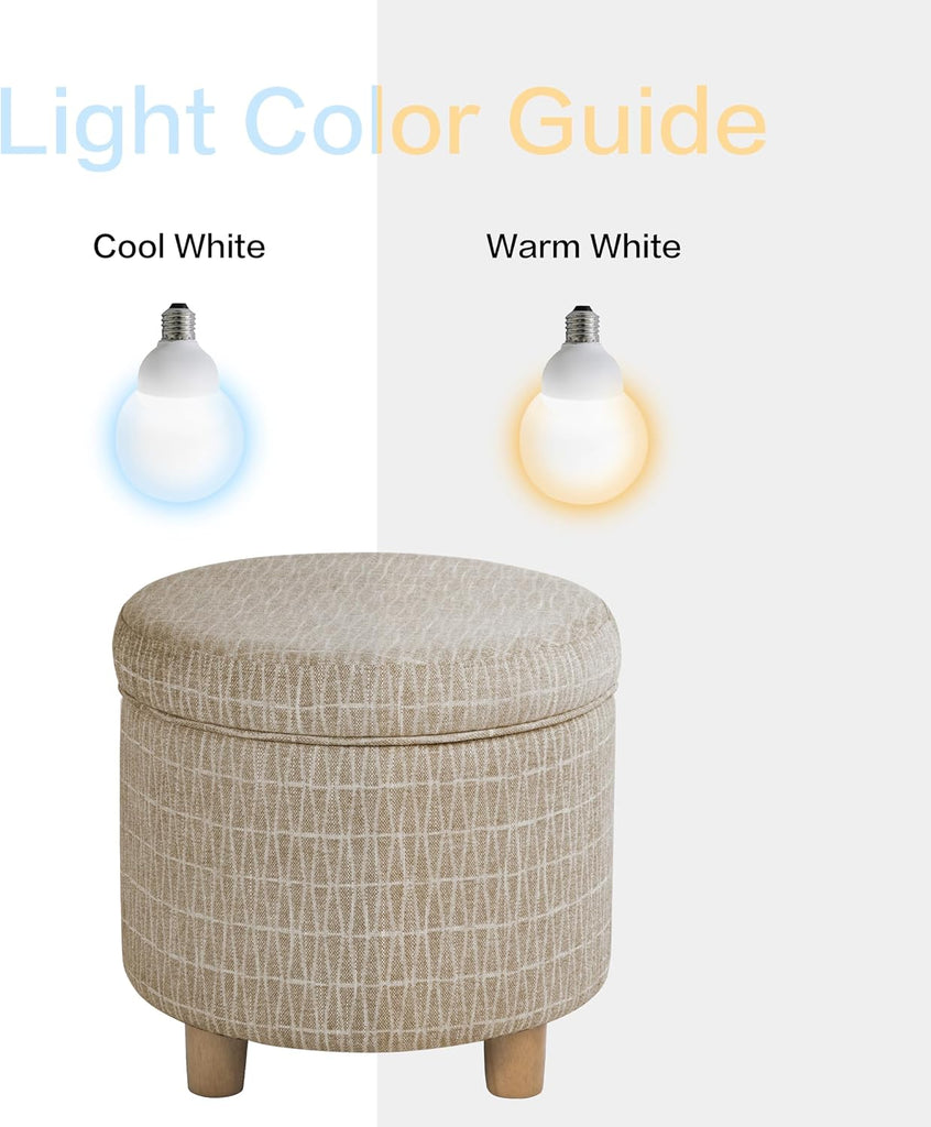 19" Round Storage Ottoman - Tan Geometric Pattern