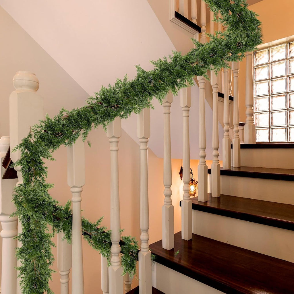 15 ft Artificial Cedar Christmas Garland, Extra Long Faux Pine Cypress Vine Garland for Mantel Staircase Doorway