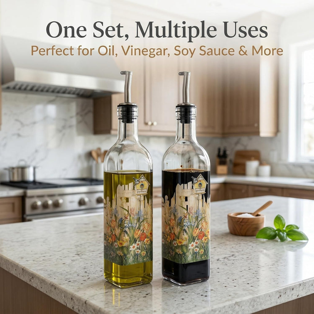17oz Glass Olive Oil & Vinegar Dispenser Set, Drip-Free - Set of 2