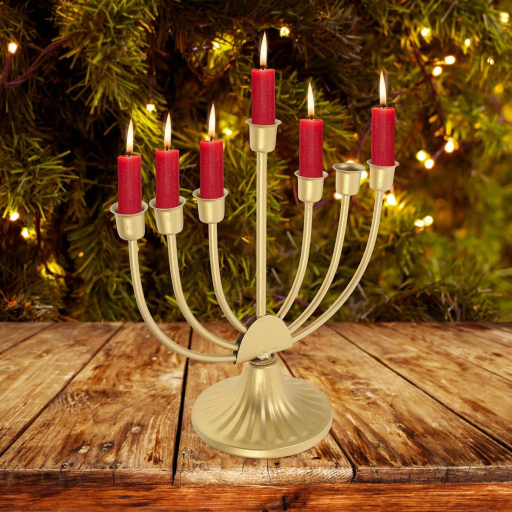 Hanukkah Multi-Head Candle Holder 7 Branch Metal Candle Stand Decorative Candlestick for Holiday Table Centerpiece