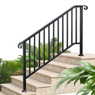 5 Step Handrails for Outdoor Steps, Wrought Iron Stair Railing Fits 4 or 5 Steps, Metal Hand Rail with Installation