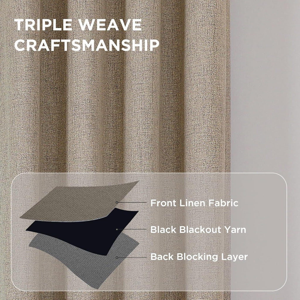100% Blackout Curtains 96 inches Long 2 Panels Set, Faux Linen Room Darkening Long Drapes With Grommet, Thermal