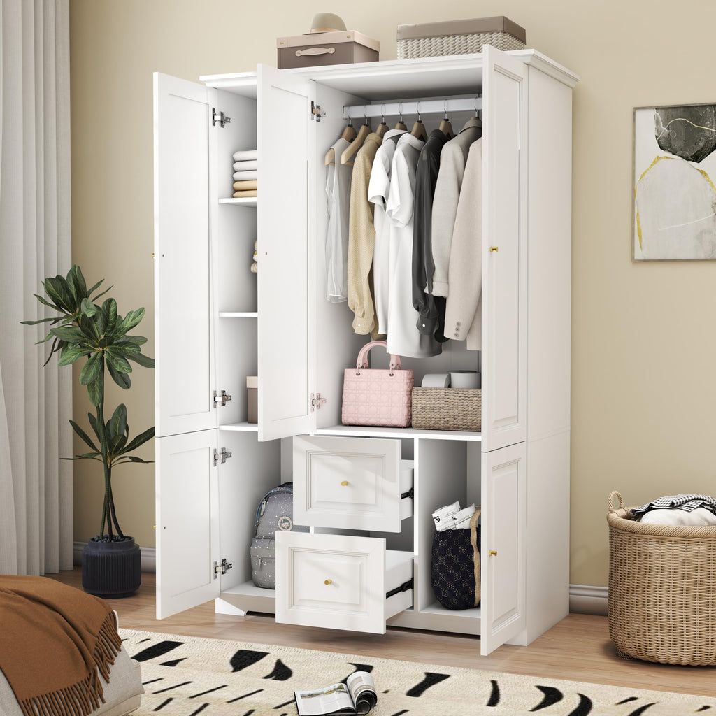 White Armoire Wardrobe Closet with 2 Drawers: 75" H x 47" W