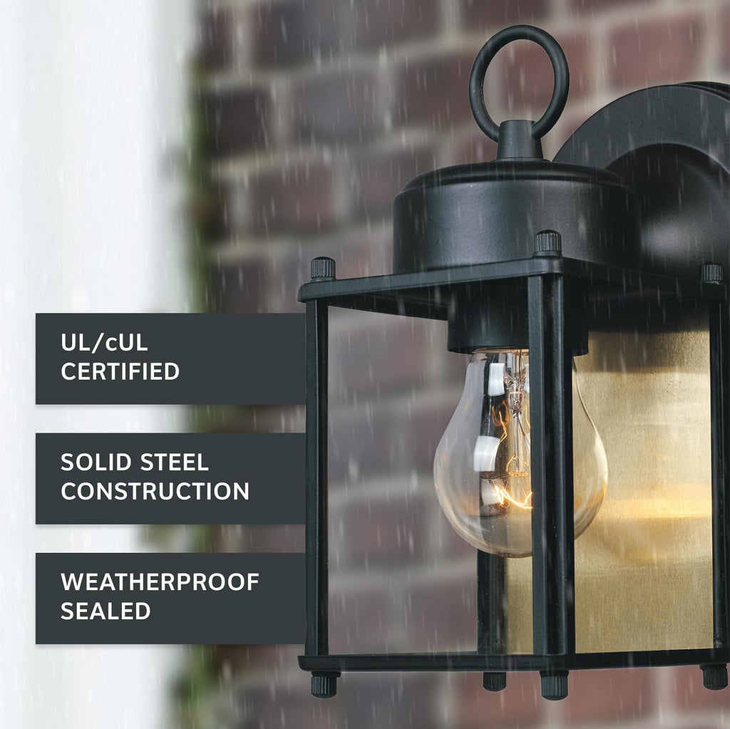 Preston Outdoor Light Fixture, 8 Inch Exterior Wall Lantern Sconce for Front Door, Patio and Porch, Black, 1161-BK