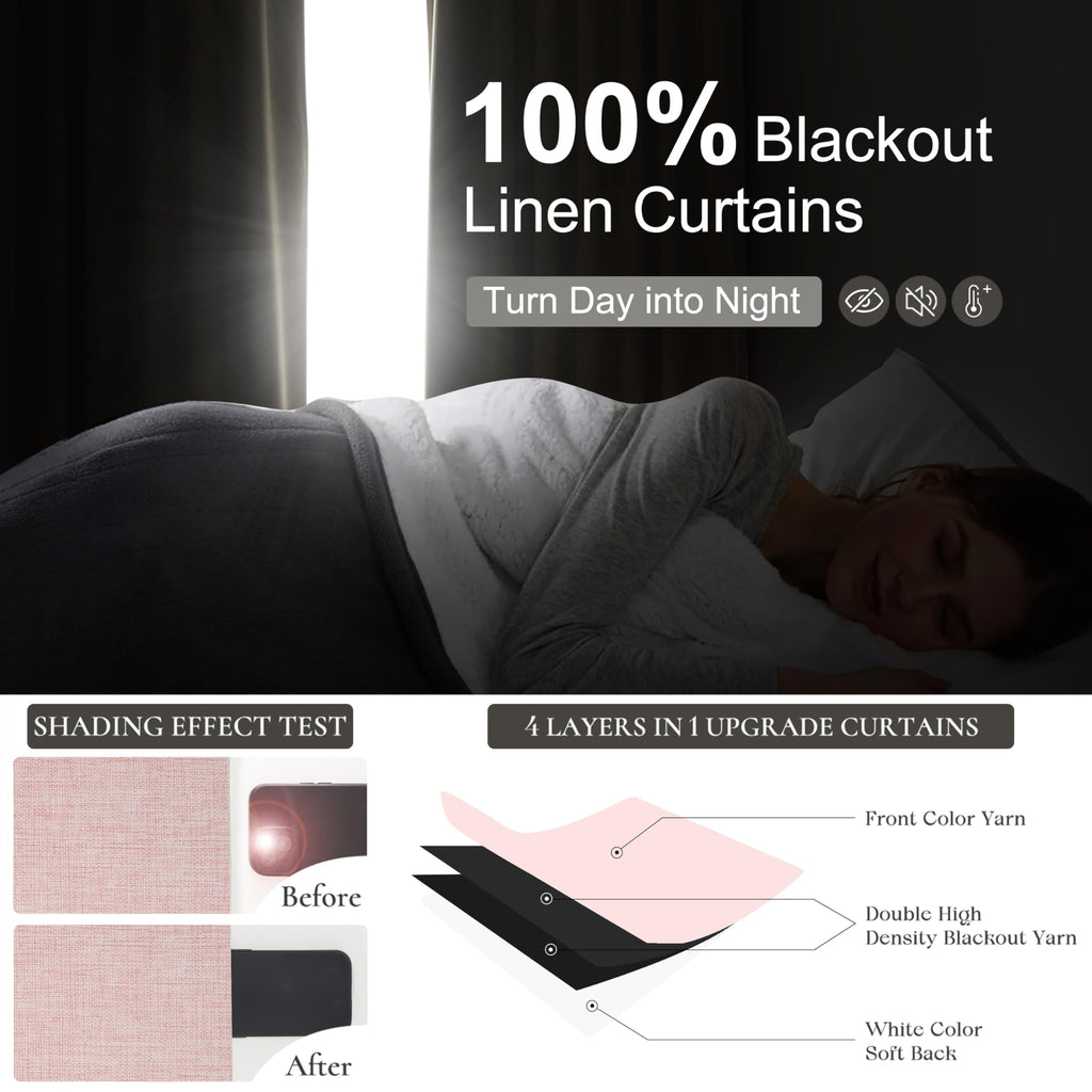 Baby Pink Modern Pinch Pleated Curtains & Drapes 84 Inch Length 2 Panels Set, Blackout Thick Linen Blend Thermal