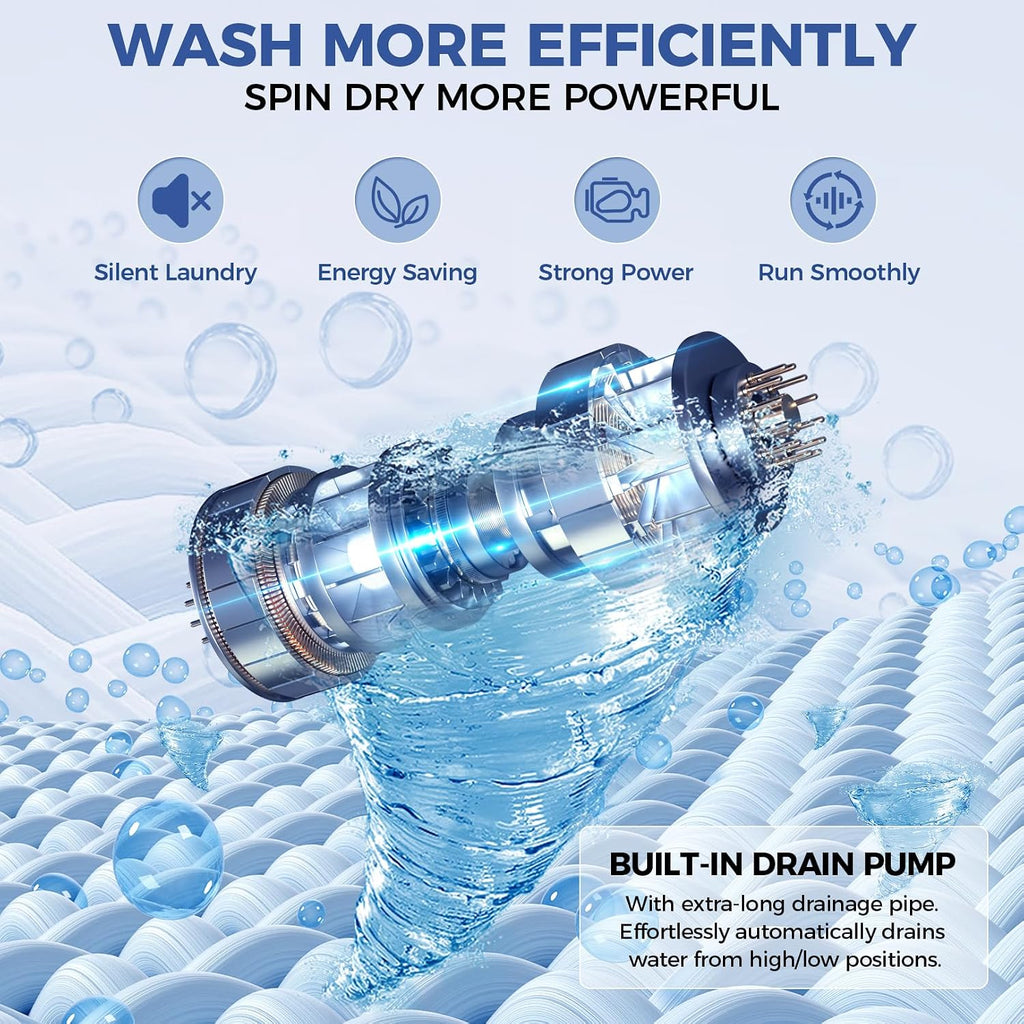 Portable Washing Machine 17.8Lbs Capacity Portable Washer with Drain Pump 2.4Cu.ft Full-Automatic Compact Washer with 10 Programs 8 Water Level for Home, Apartment, RV, Dorms
