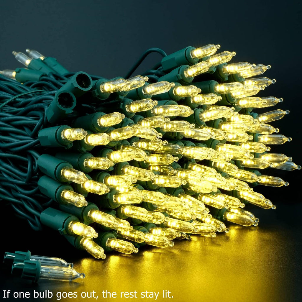 200 Warm White LED Christmas Lights, 66 ft Green Wire String Light