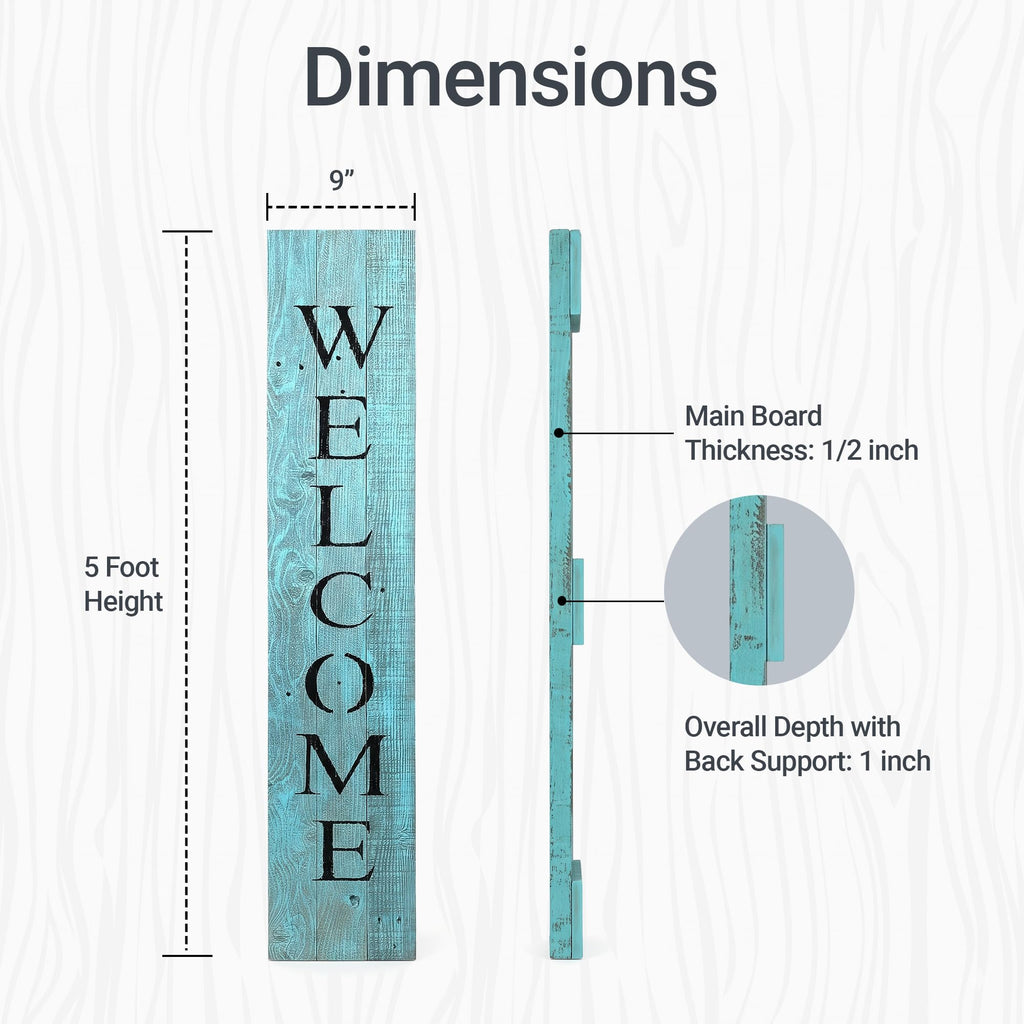 Wooden Welcome Sign for Front Door, 5-Foot, Robins Egg Blue