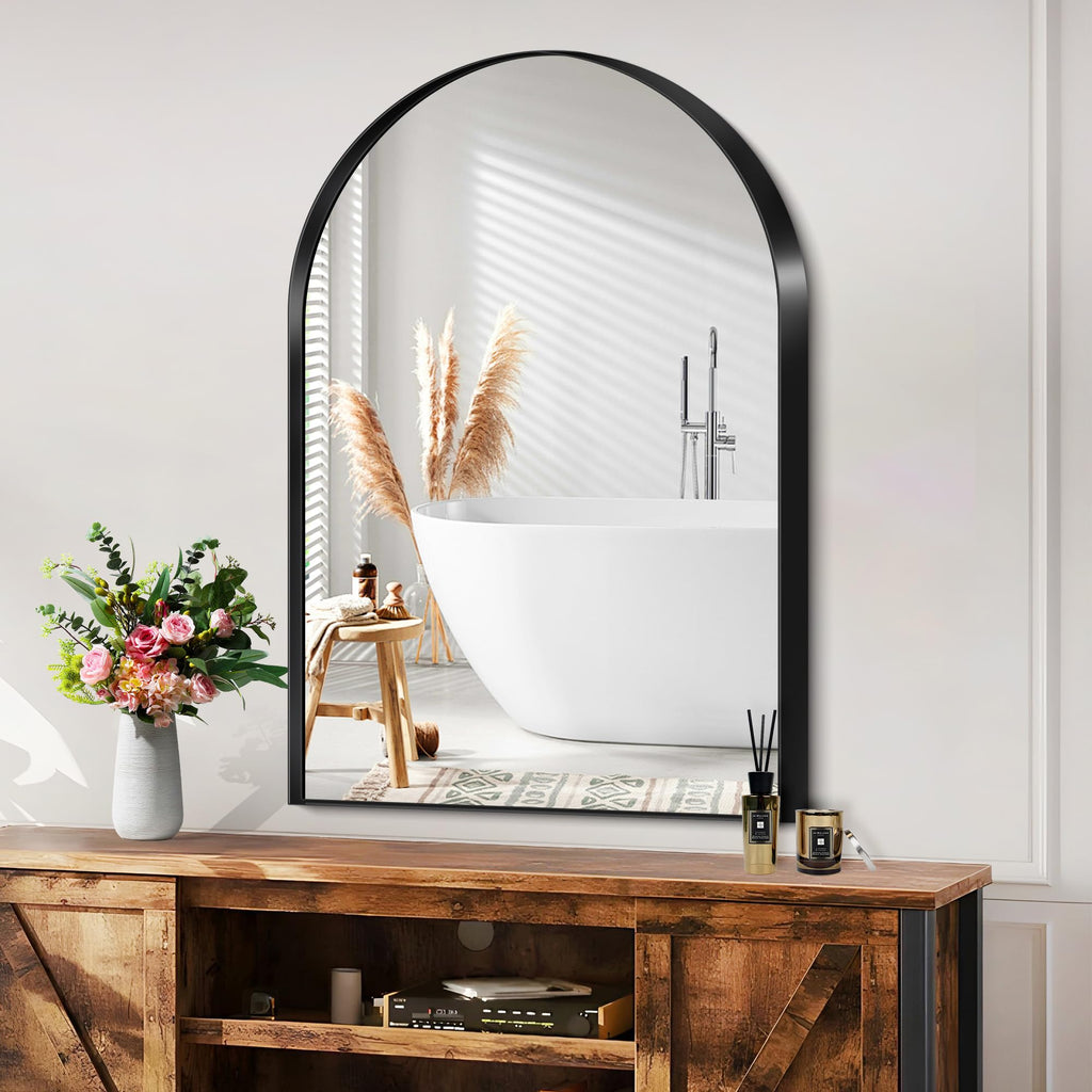 36x24 Inch Arched Bathroom Medicine Cabinet with Mirror Black