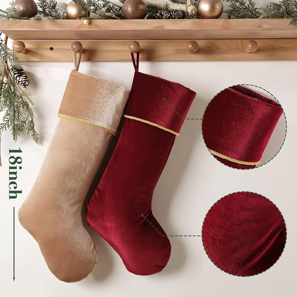 Exquisited Christmas Stockings, 18 Inch Luxury Vintage Thick Velvet Christmas Stockings, Noble Christmas Home - Set of 6