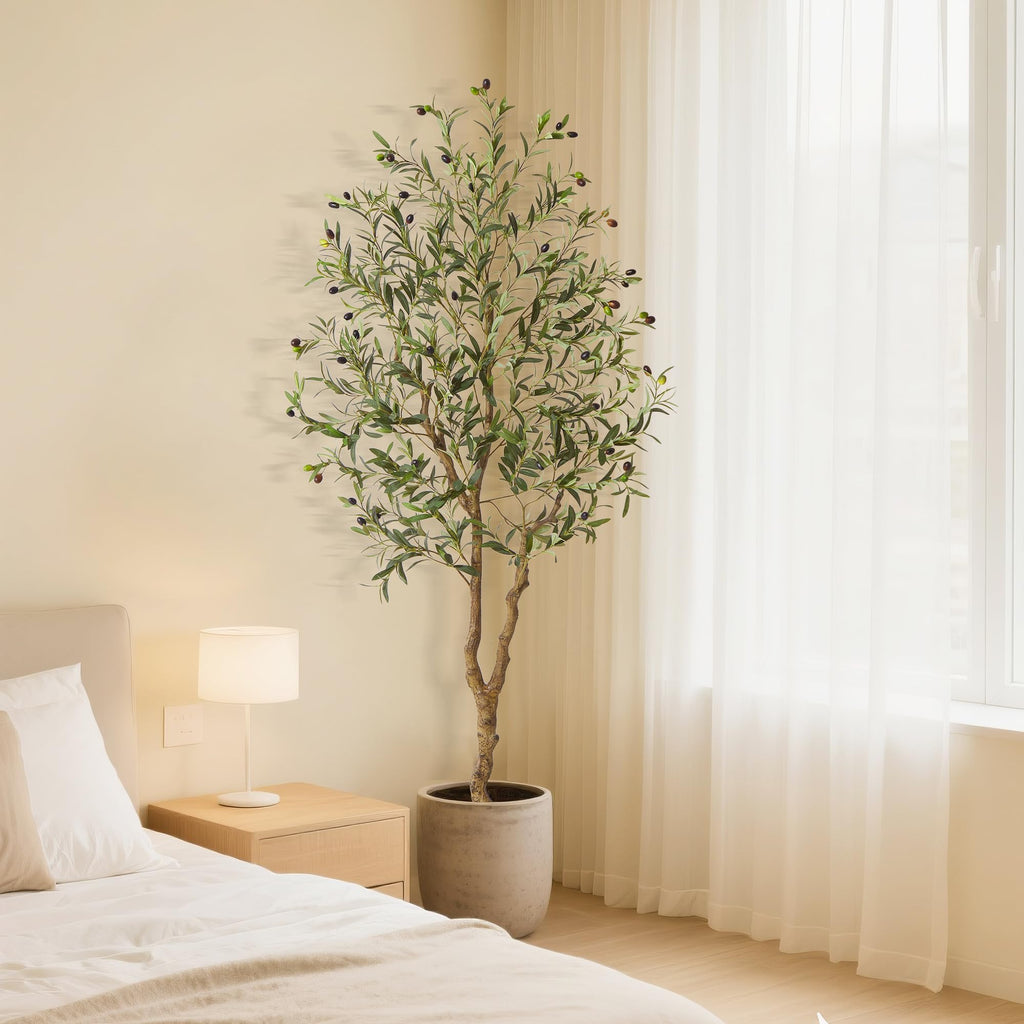 Artificial Olive Trees, 6Ft Tall Faux Olive Tree with Realistic Leaves and Fruits, Fake Potted Olive Silk Tree, Floor
