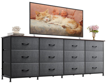 Long Dresser TV Stand for 85 Inch TV, 12 Drawer Dresser, Dark Grey