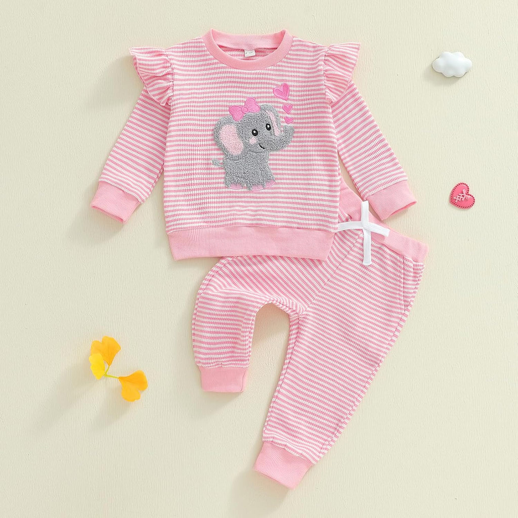 Newborn Toddler Baby Girl Outfit Ruffle Shirt and Pants Clothes