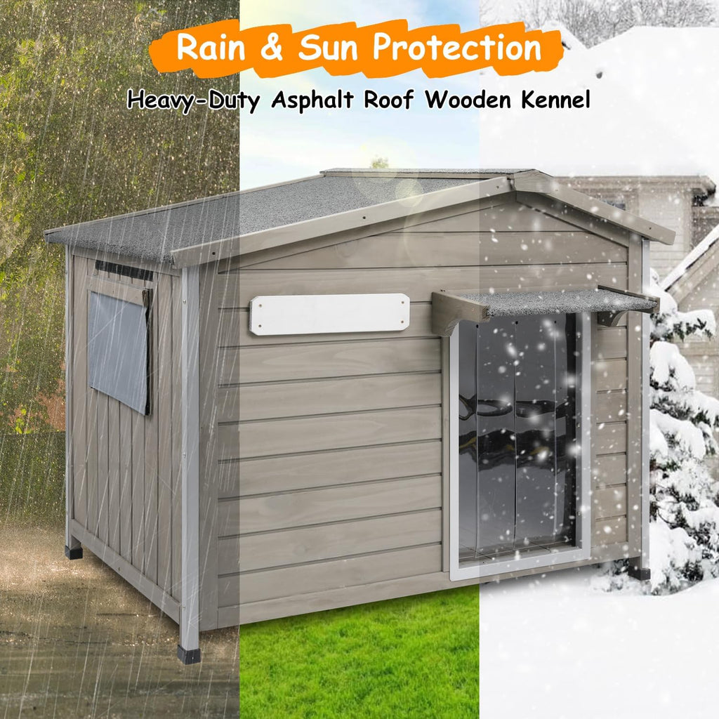 Large Outdoor Dog House for Small Medium Dogs, Weatherproof Wooden Kennel