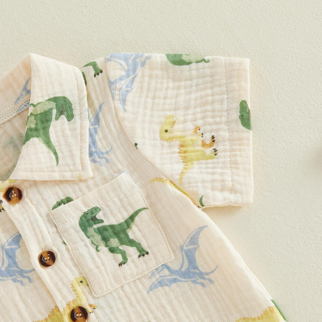 Baby Boy Summer Clothes Cute Print Short Sleeve Button T Shirt + Shorts Set