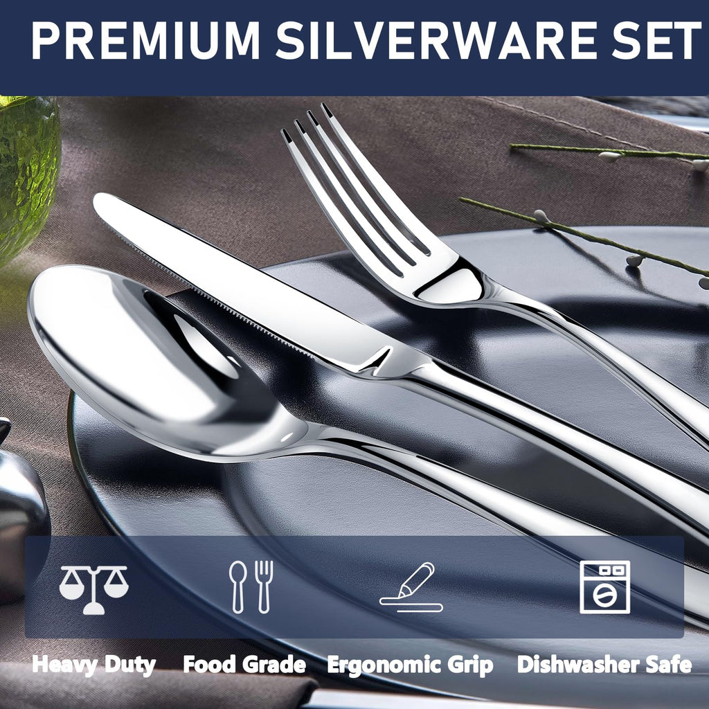 Heavy Duty Silverware Set for 12, Stainless Steel Flatware Cutlery Set