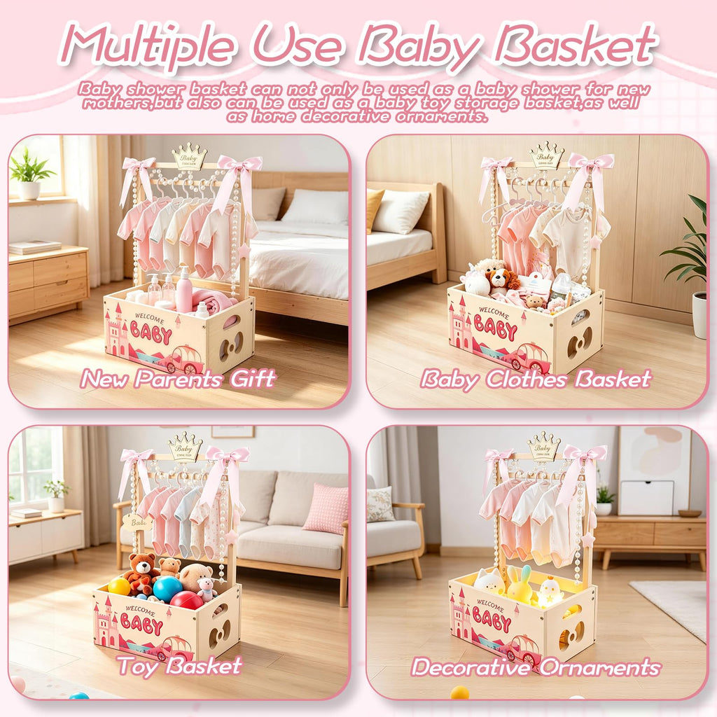 Wooden Baby Shower Crate Closet, Baby Shower Gift Basket for Newborn Gifts