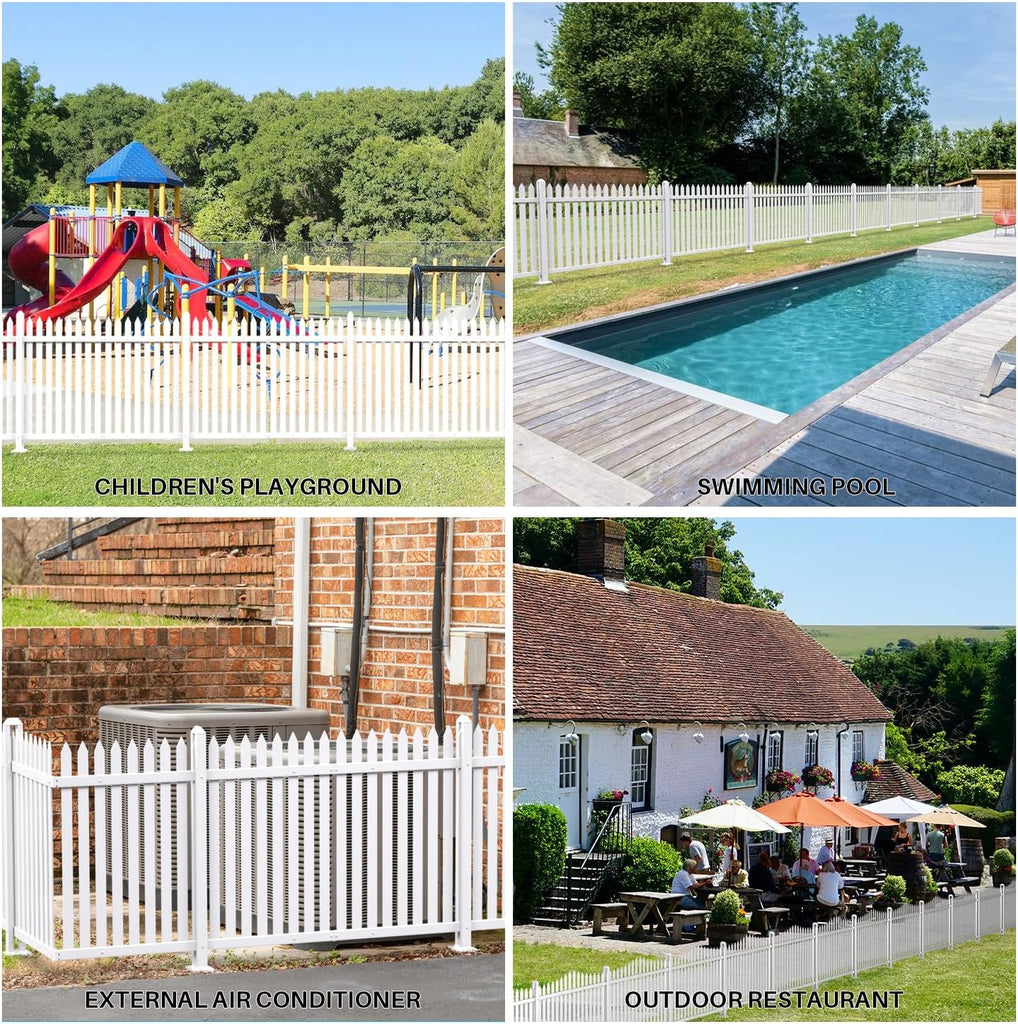 5-Set Vinyl Picket Fence Panels White PVC - 36" H x 84" W for Front Yard, Porch, Deck, Pool - Air Conditioner Safe