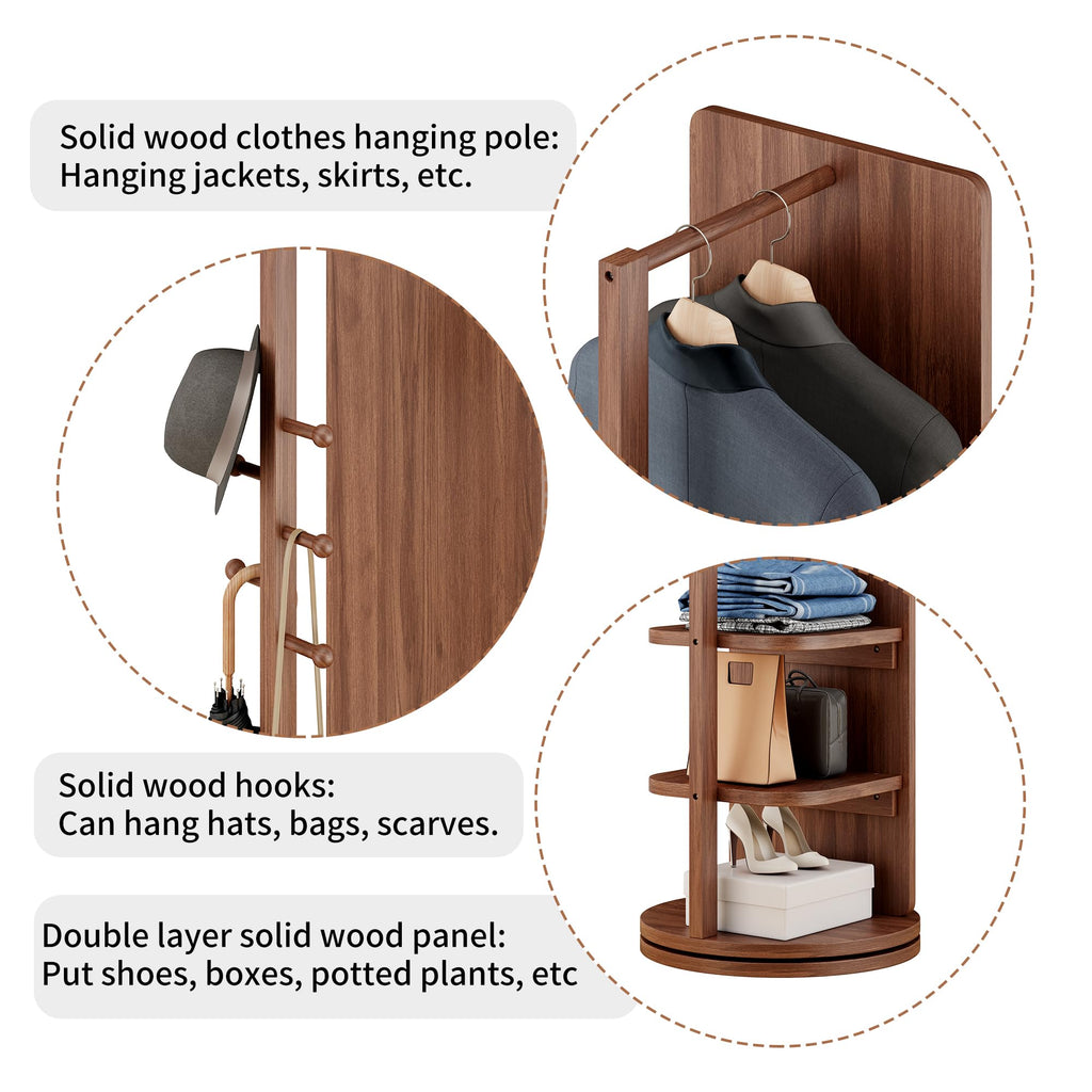 360° Rotating Full Length Mirror with Hook Storage Rack,Body Mirror Storage
