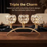 3-Arm Arched Crystal Candelabra, Gold Candle Holder Table Centerpiece, Dining, Party, Thanksgiving & Christmas