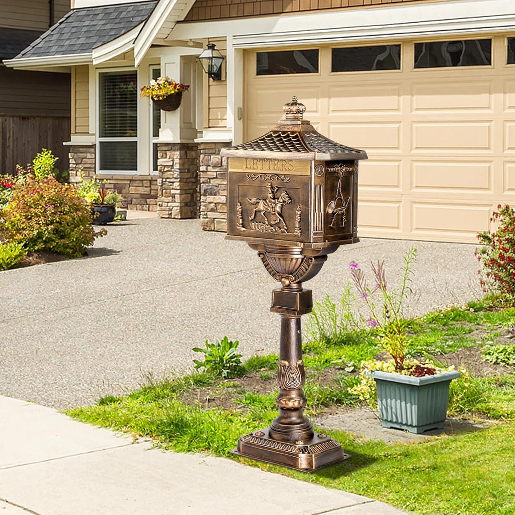 Cast Aluminum Mailbox, Locking Residential Mailboxes with Keys, Rust-Proof Large Security Postal Mailbox (Bronze)