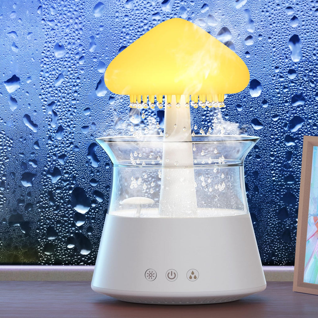 Cloud Humidifier Rain Water Drip Diffuser Humidifier with Remote Waterfall Lamp Mushroom Humidifier Rain Sounds White