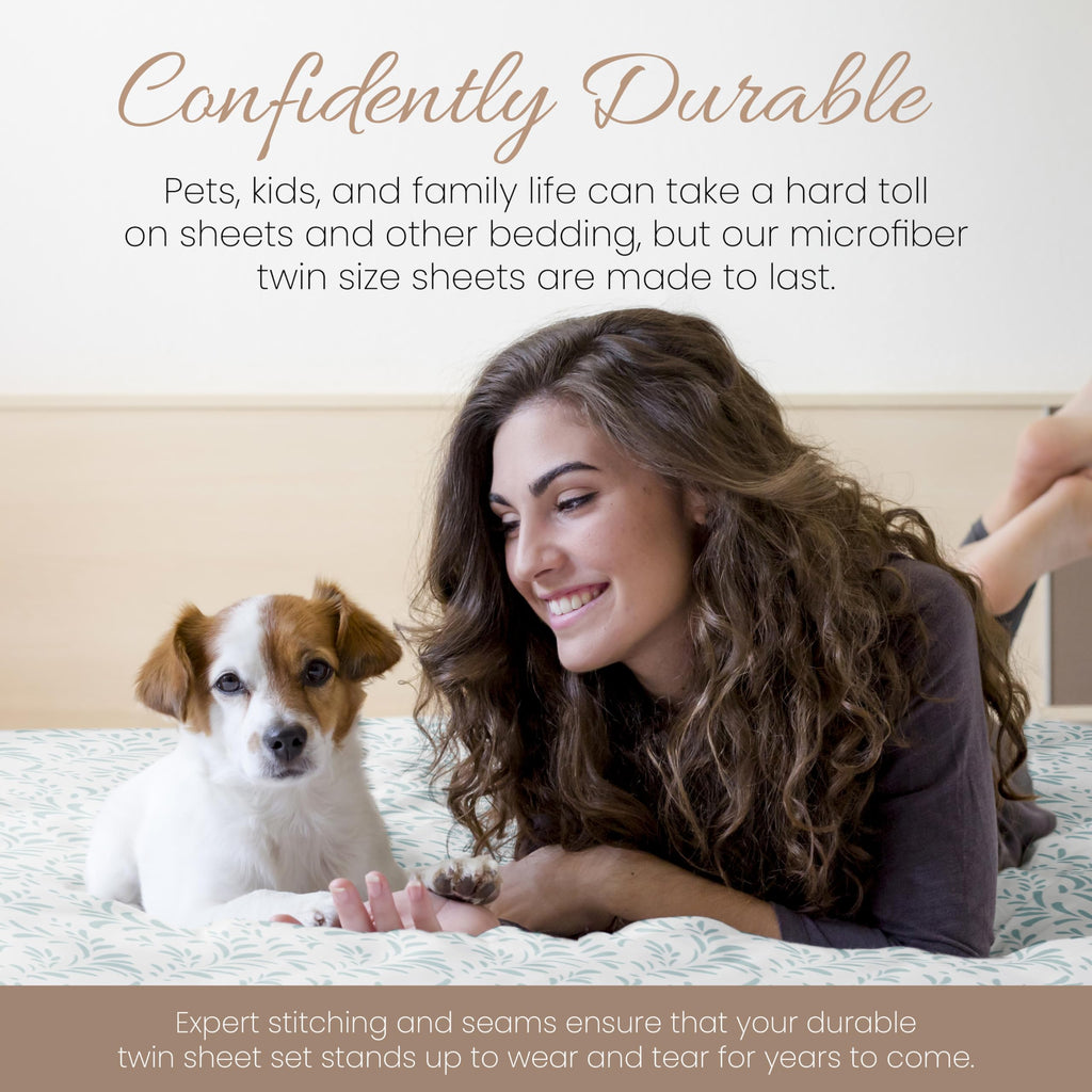 Double-Brushed Patterned Microfiber Twin Sheet Set 3 Piece - Oeko-TEX Certified Ultra Soft & Wrinkle-Free - 16" Deep
