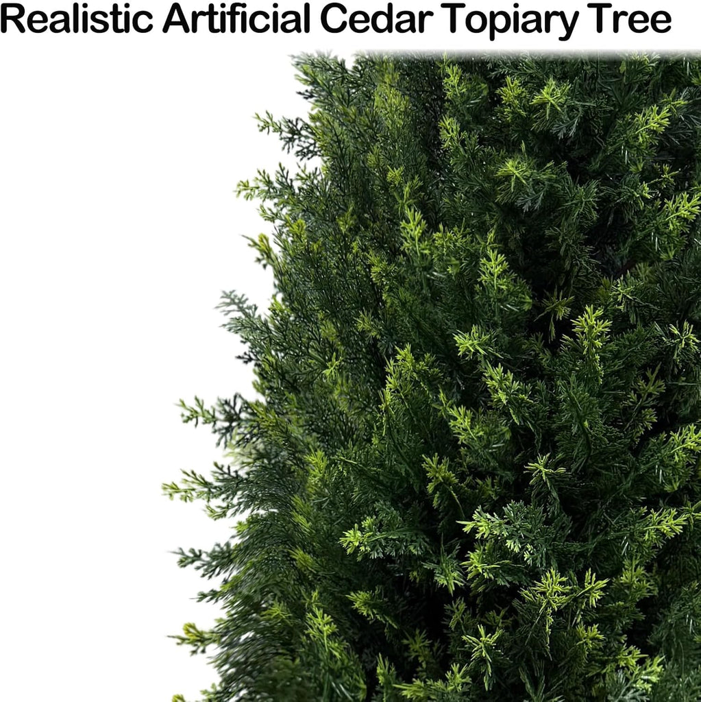 3FT Artificial Topiary Trees Outdoor Faux Cedar Tree with Planter, Potted Realistic Fake Bushes Plants Artificial