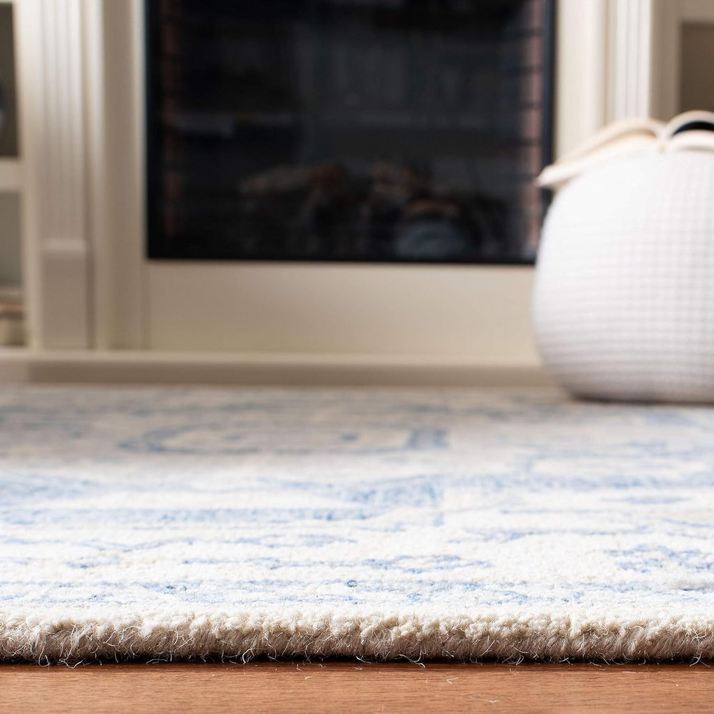 Micro-Loop 10' x 14' IvoryBlue Handmade Shabby Chic Medallion Premium Wool Dining Area Rug