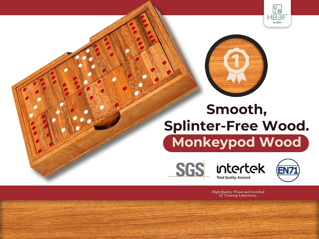 Wood Dominos Set for Adults Double 6 Classic Thick Wooden Professional Colored Dominoes Game Travel Portable Six