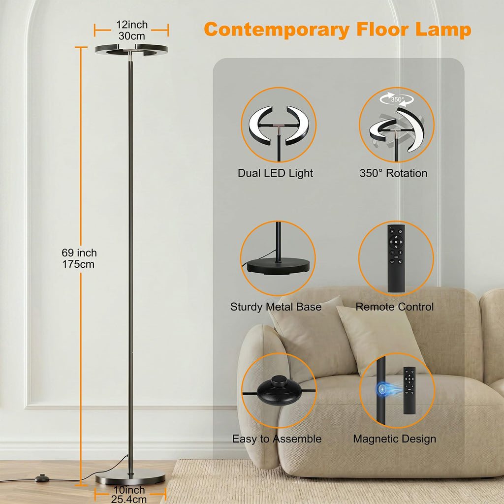 LED Floor Lamp, 32W 2200lm LED Floor Lamp, Dimmable Standing Lamp with 2 Rotatable Lights, Foot Pedal & Remote