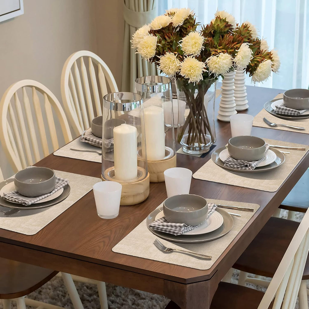 Faux Leather Placemats, Easy to Clean, Beige - Set of 4