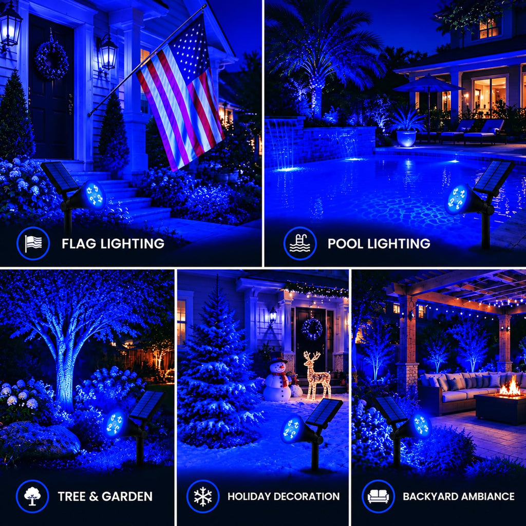 Blue Solar Landscape Spotlights Outdoor 4 Pack IP65 Waterproof Flag