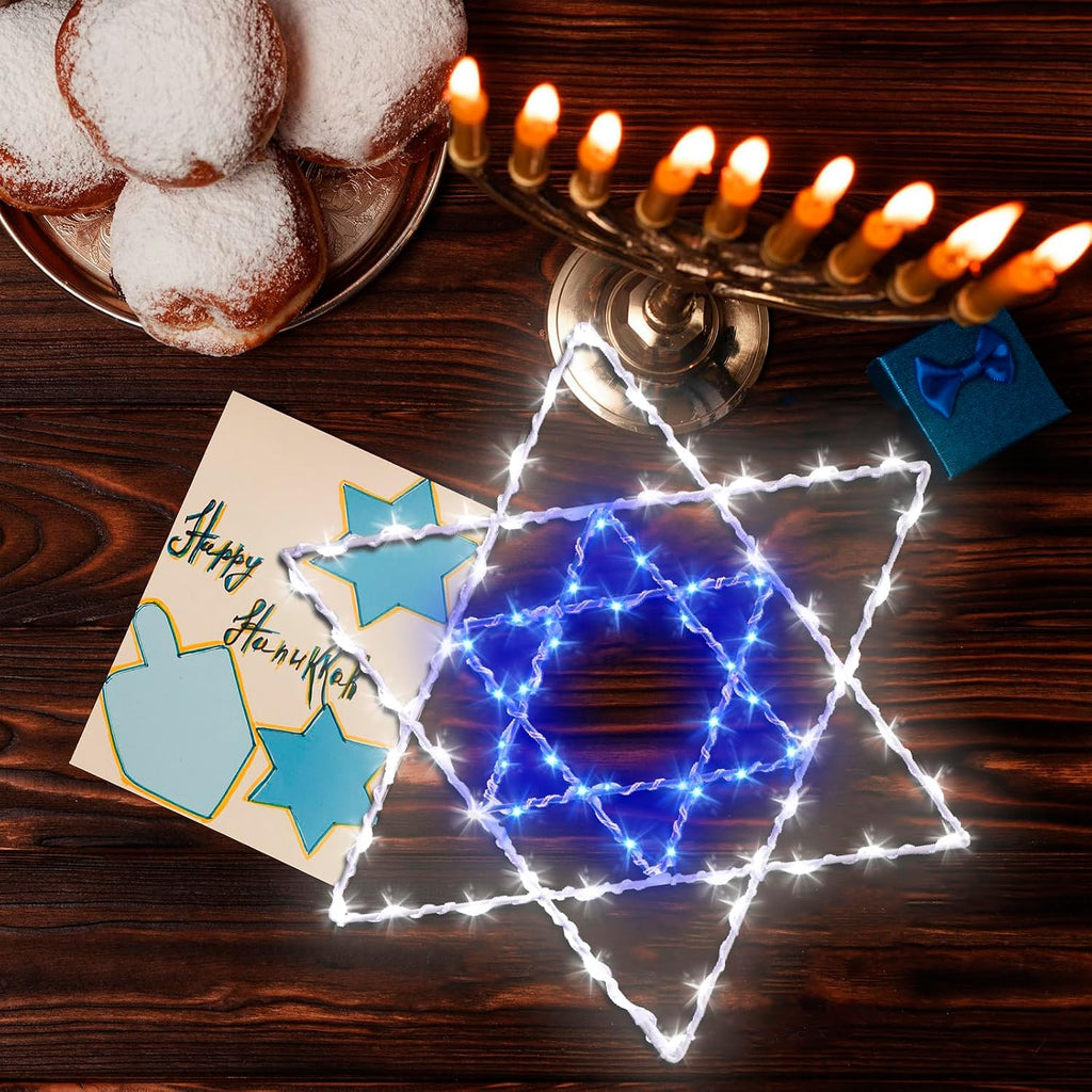 Hanukkah Chanukkah Decorations Window Lights, Star of David 80Led-1Pack - Set of 66