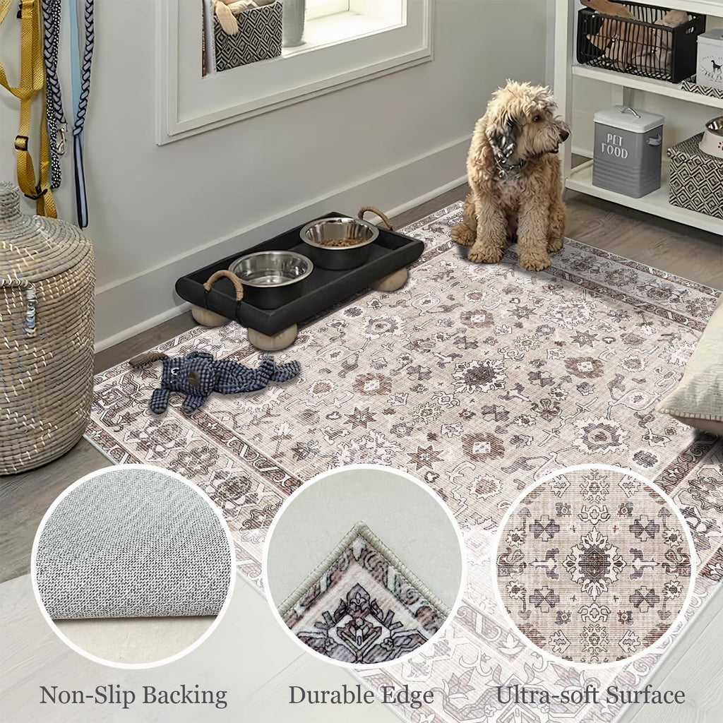 3x8 Runner Rug Soft Non Slip Rugs Kitchen Entryway, Beige