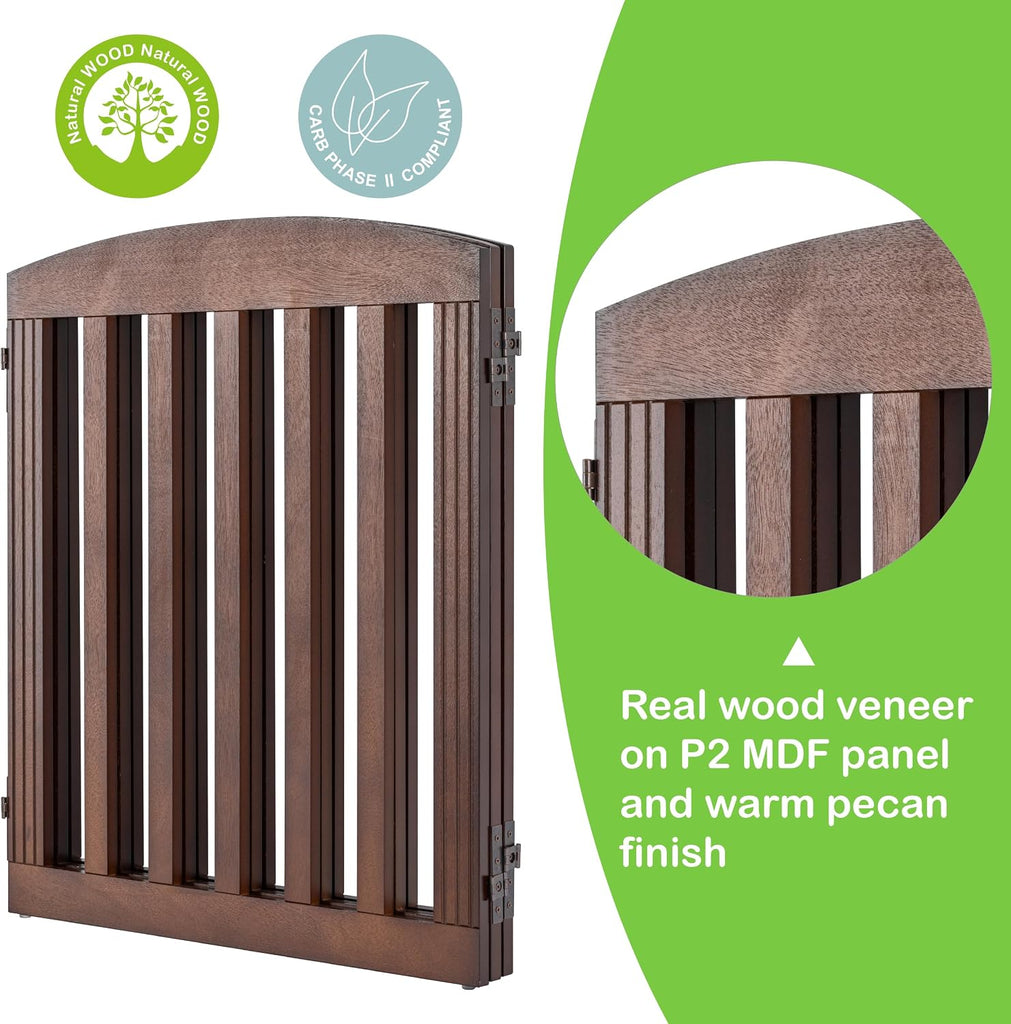 Wooden Freestanding Foldable Dog Gate, Stylish Modern, 28" Tall