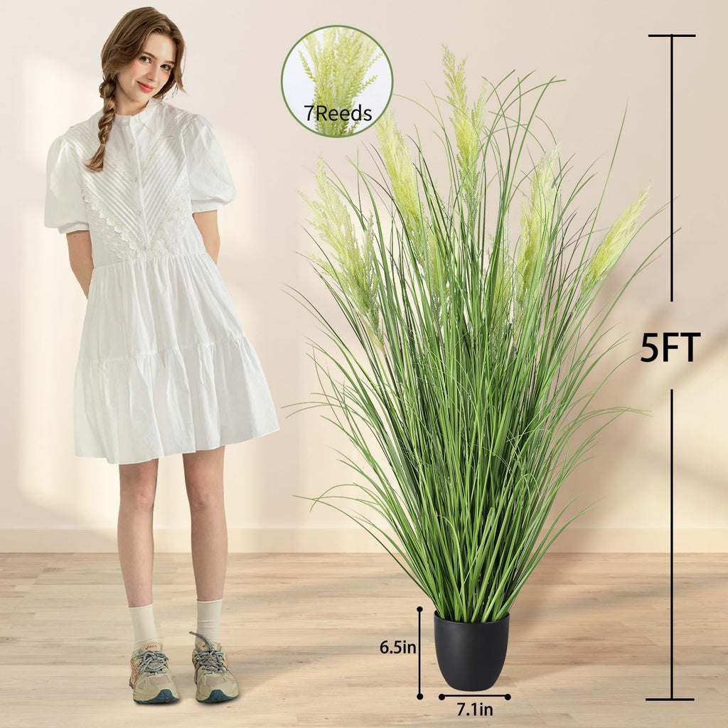 5ft/59in Artificial Plants Outdoor Indoor, Fake Onion Grass In Pot