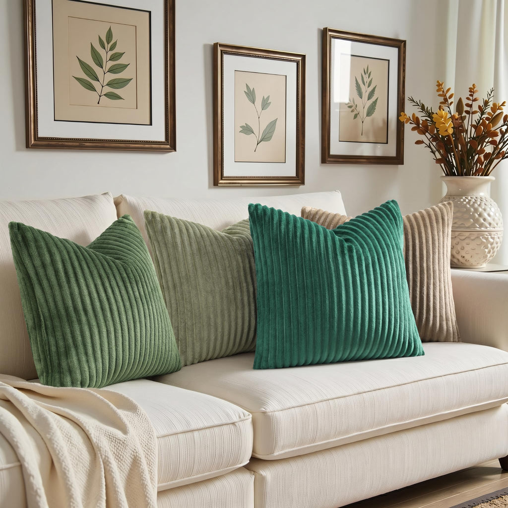 Fall Soft Olive Green Flannel Throw Pillow Covers 20X20 Set of 2