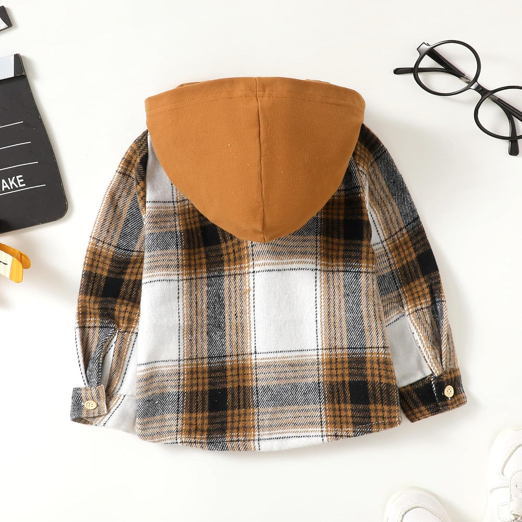 Toddler Baby Boy Plaid Flannel Hooded Button Down Shirt