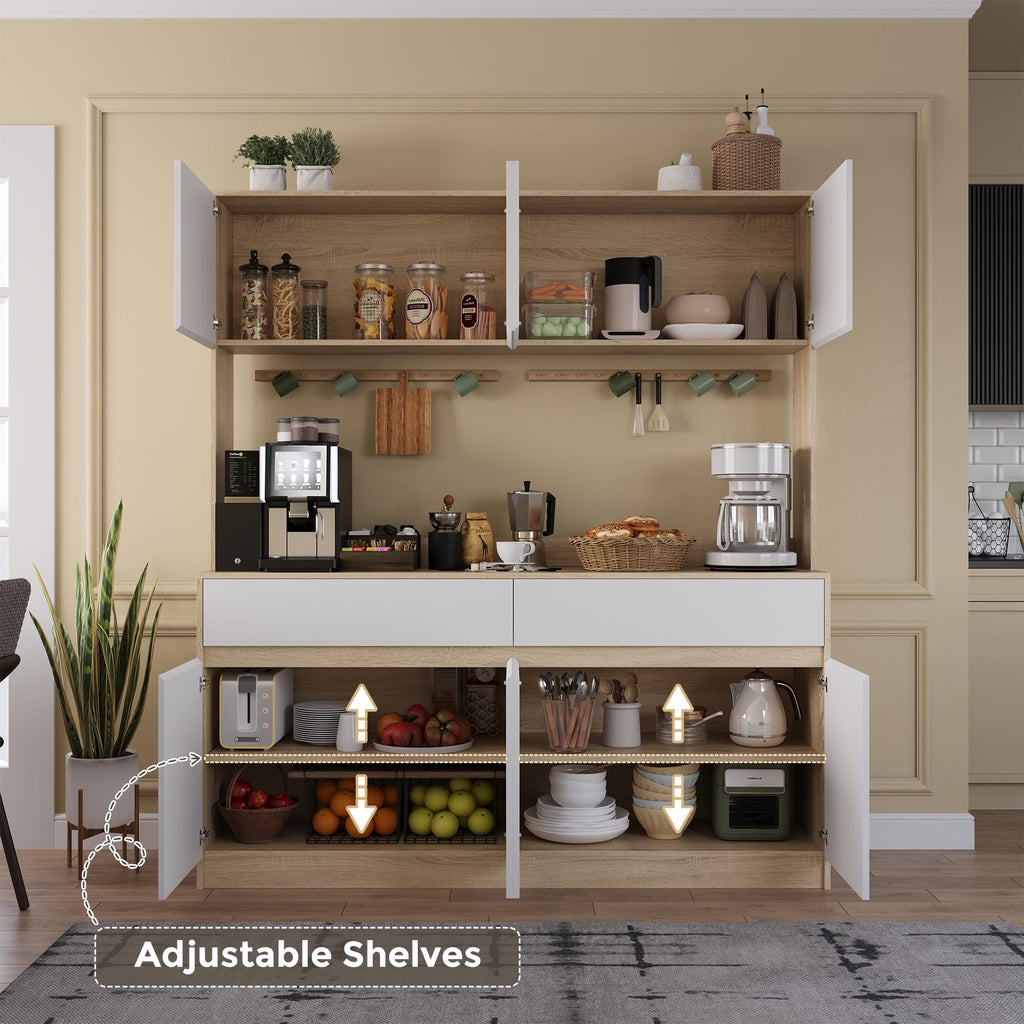 Kitchen Hutch Storage Cabinet, 63" W Large Pantry Cabinets with Microwave Oven Countertop, Freestanding Kitchen