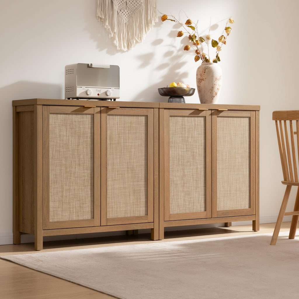 68" Rattan 4 Door Coffee Bar Cabinet