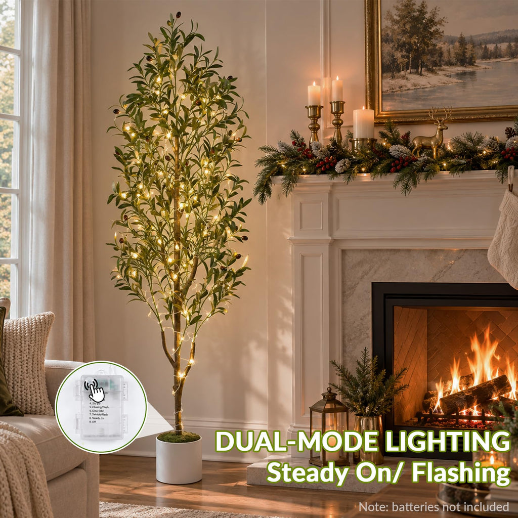 6FT Lighted Artificial Olive Tree with Planter & Basket