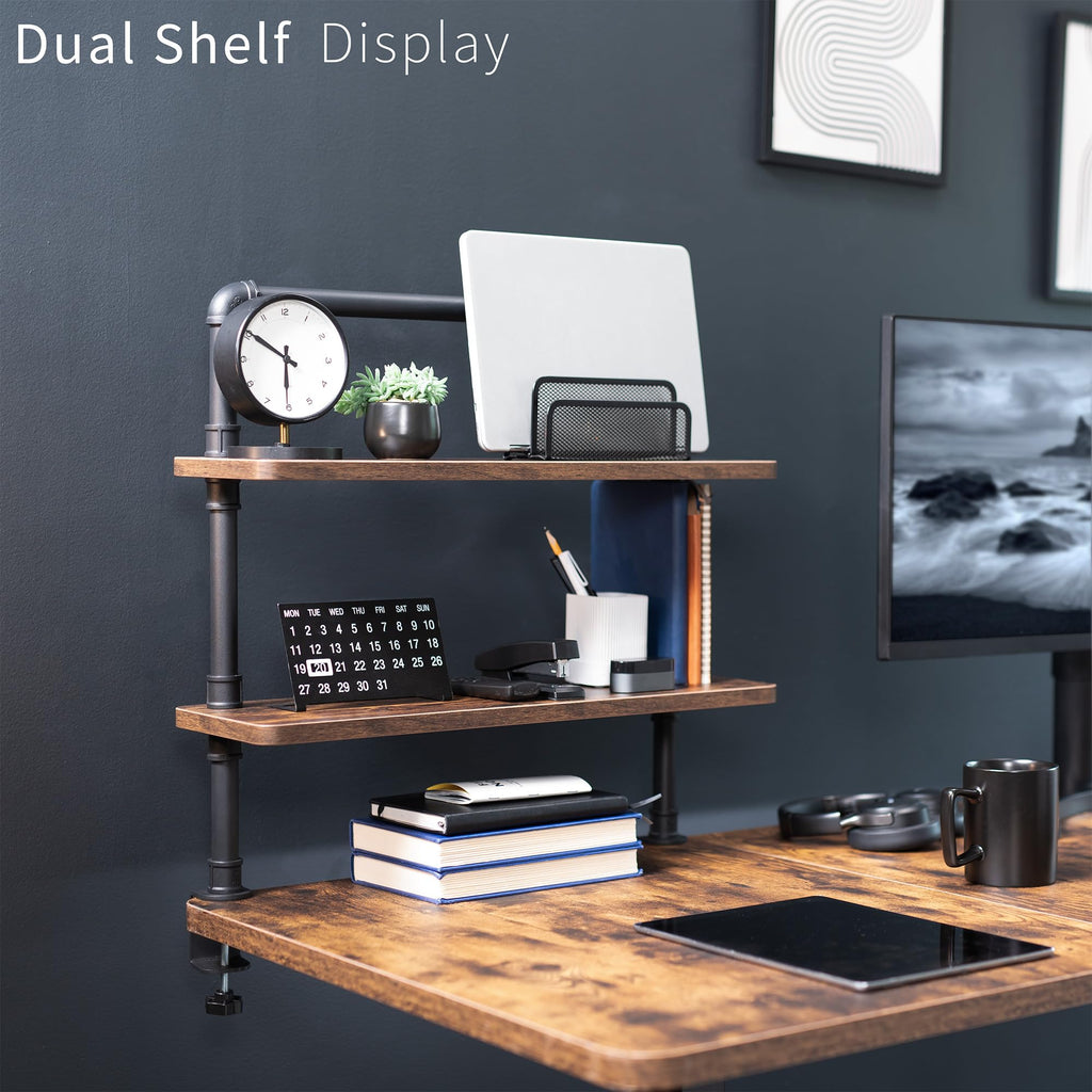 Premium 2-Tier Clamp-on Industrial Pipe Desk Shelf, 24"