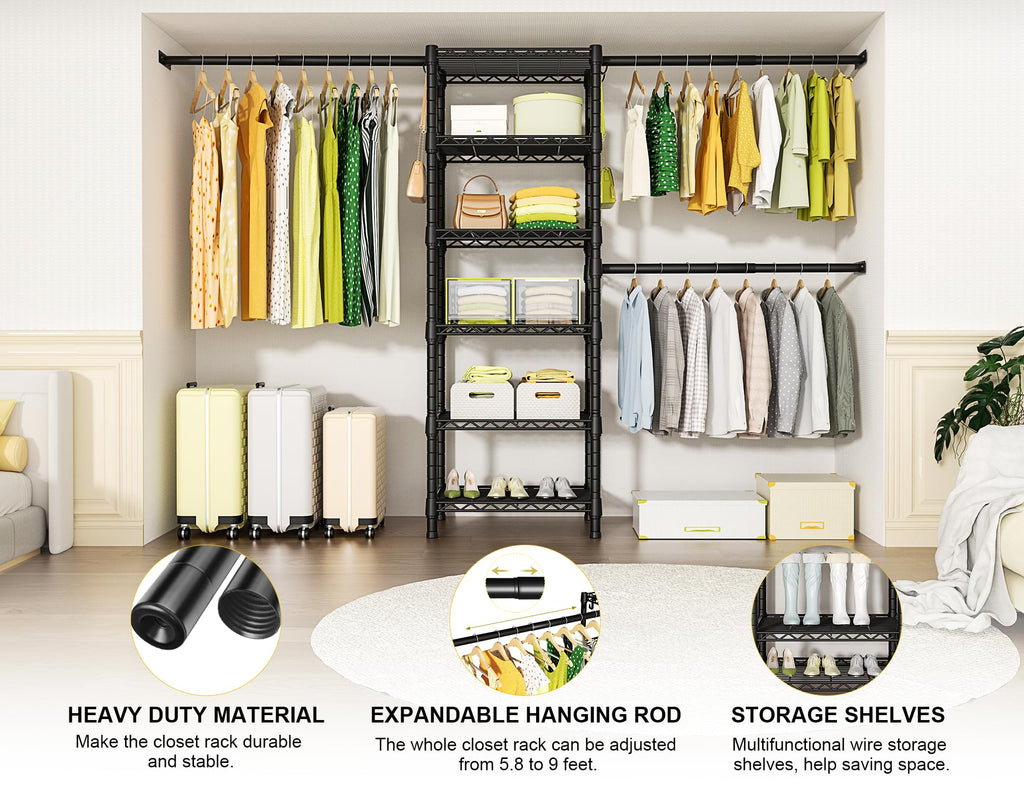 M5 Wall Mounted Clothes Garment Rack, Heavy Duty Closet Storage System