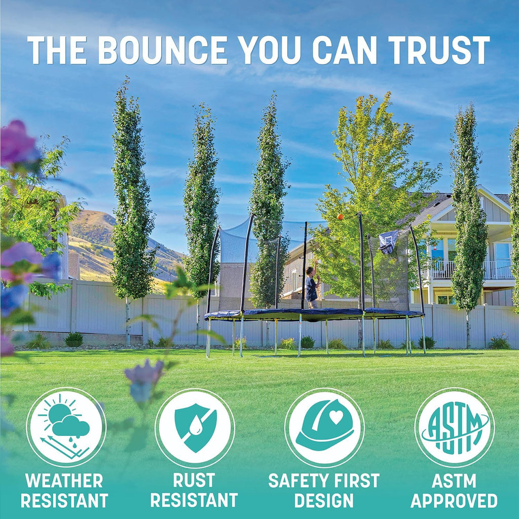 Trampoline Outdoor 8 FT, 12 FT, 15 FT Jump N' Dunk Round Outdoor Trampoline with Net, Trampoline Mat, and Basketball