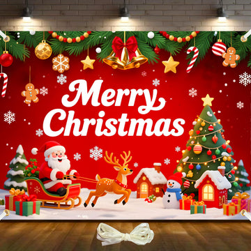 8x6ft Merry Christmas Backdrop Large Christmas Party Decoration Banner Xmas Backdrops for Wall Photography Background