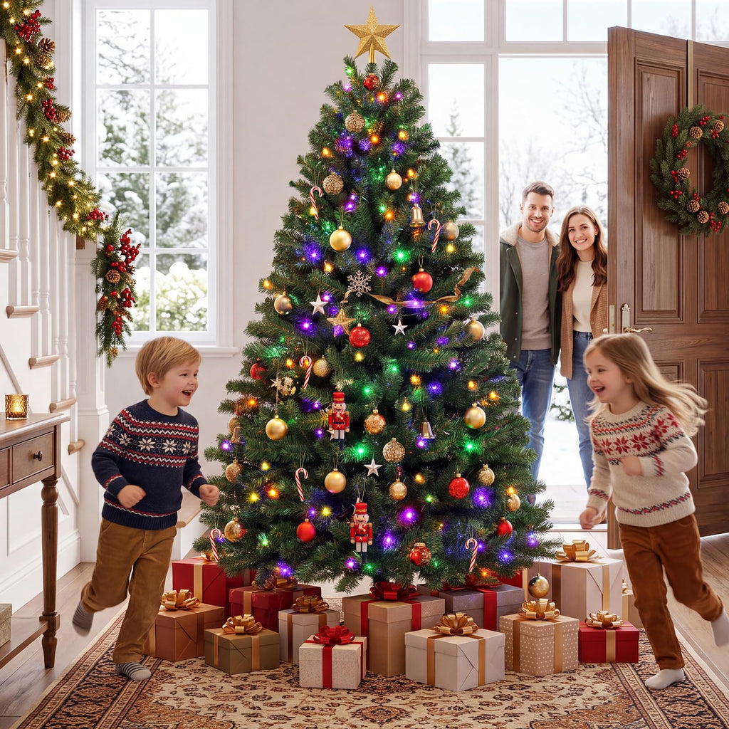 6 ft Pre-Lit Christmas Tree w/Twinkle Multicolor Lights, Remote Control